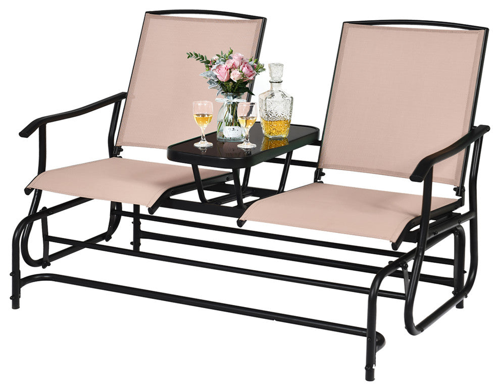 Costway 2 Person Outdoor Patio Double Glider Chair Loveseat Rocking Brown