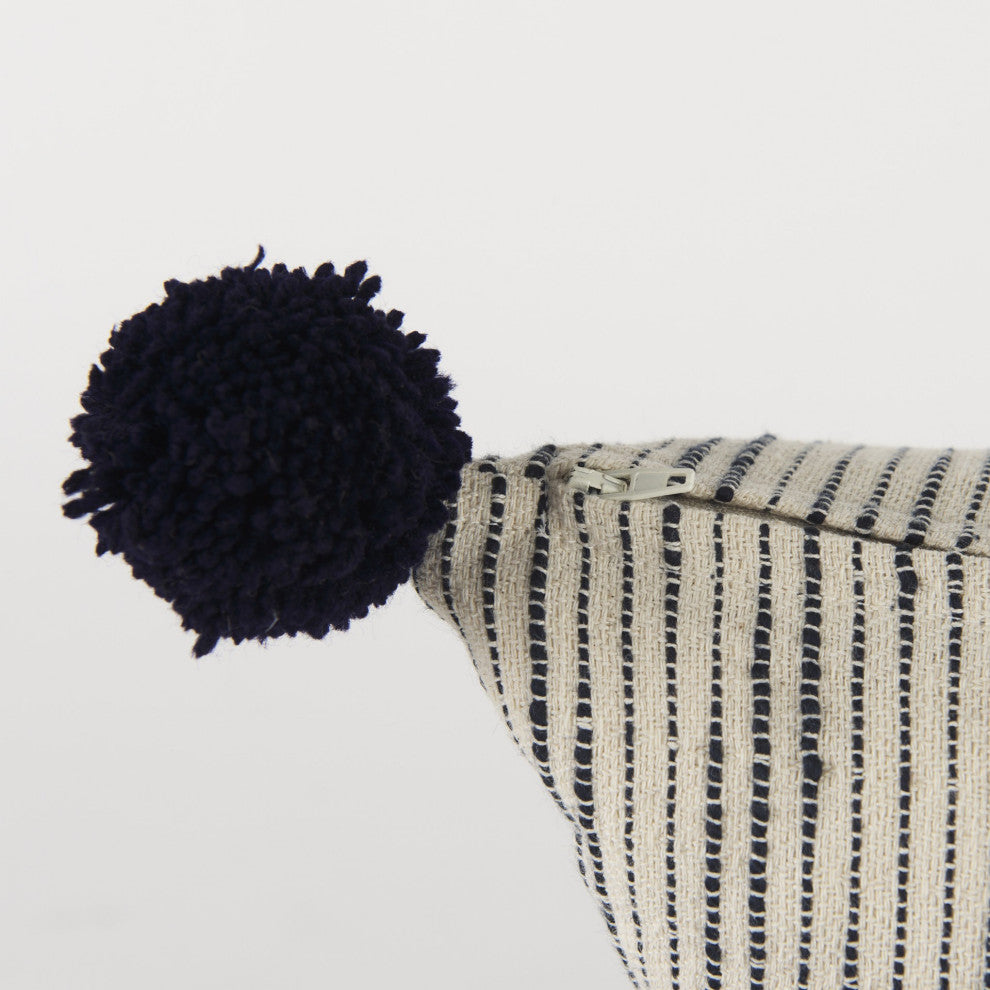 Beige and Midnight Pom Pom Square Accent Pillow Cover