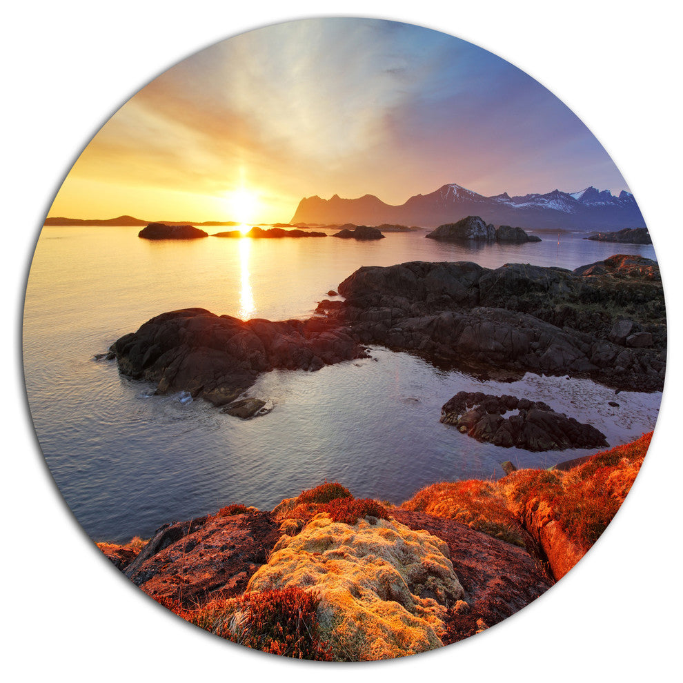 Ocean Coast Nice Sunset In Norway, Seashore Round Wall Art, 23"