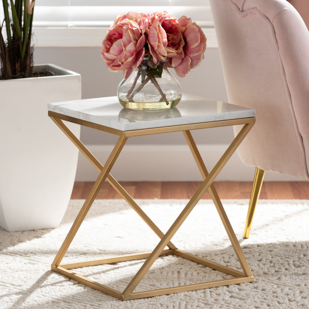 Jacqueline Contemporary End Table, Gold