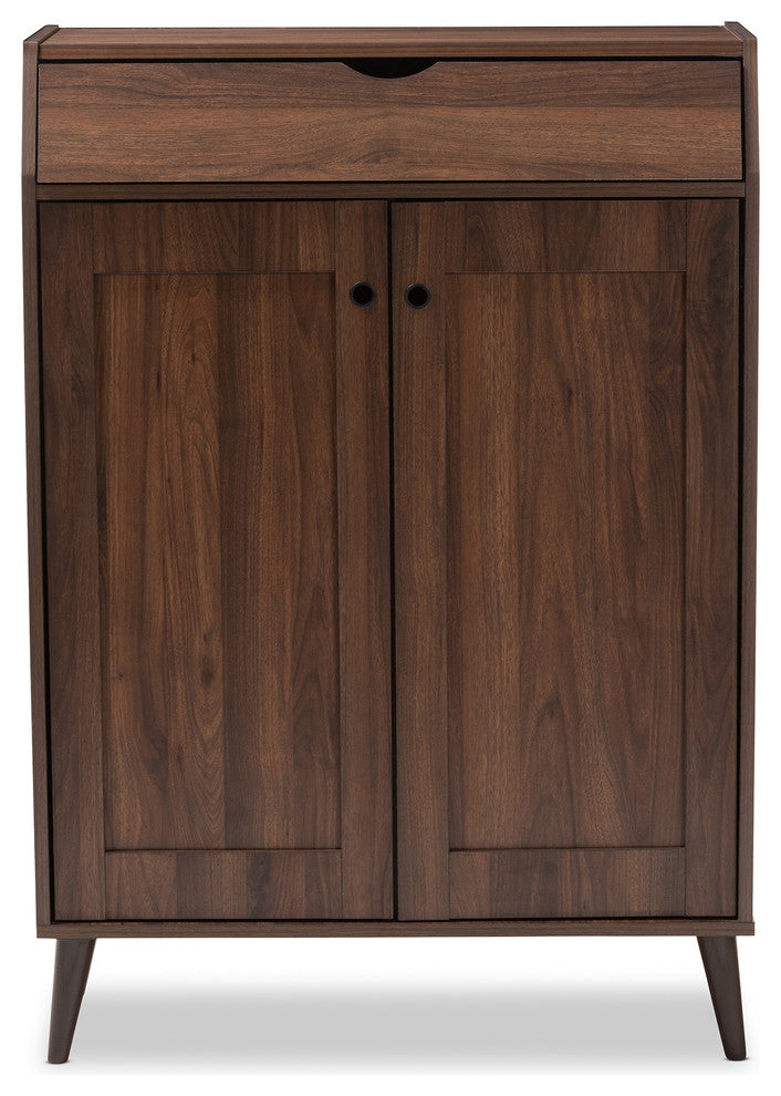 Cormier Midcentury Modern Walnut Brown Finish 2-Door Wood Shoe Storage Cabinet