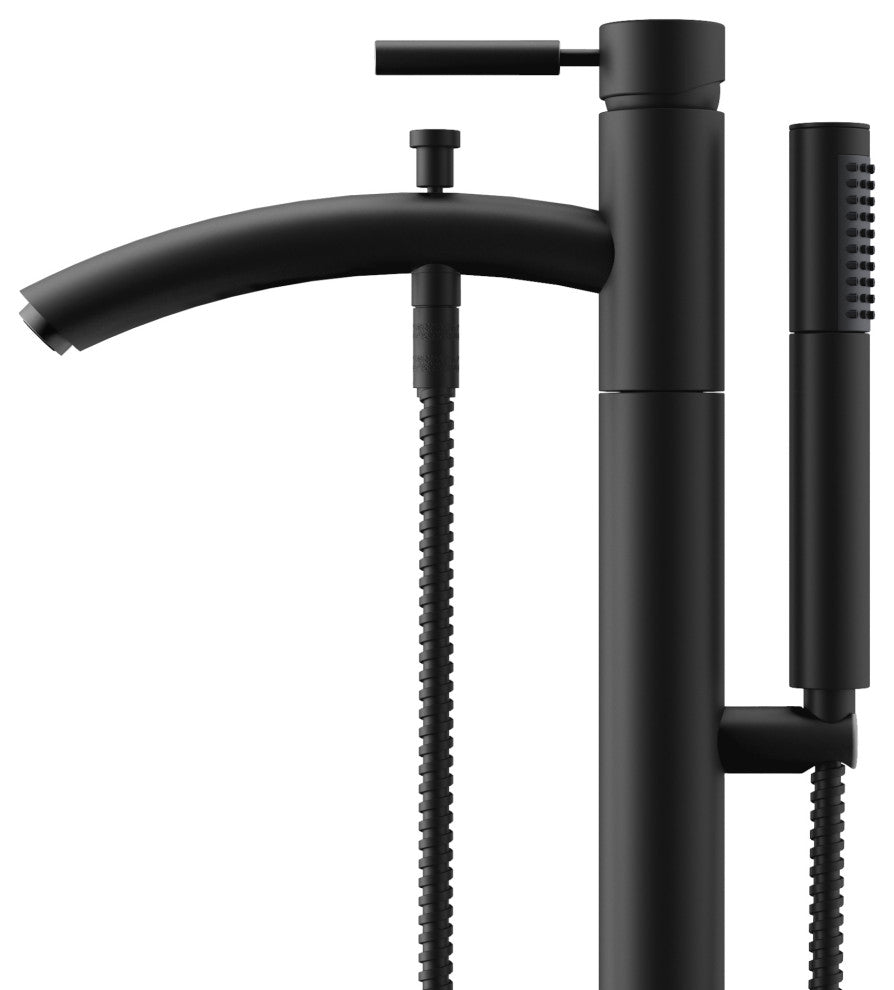 Taron Modern-Style Bathroom Tub Filler Faucet, Floor-mounted, Matte Black
