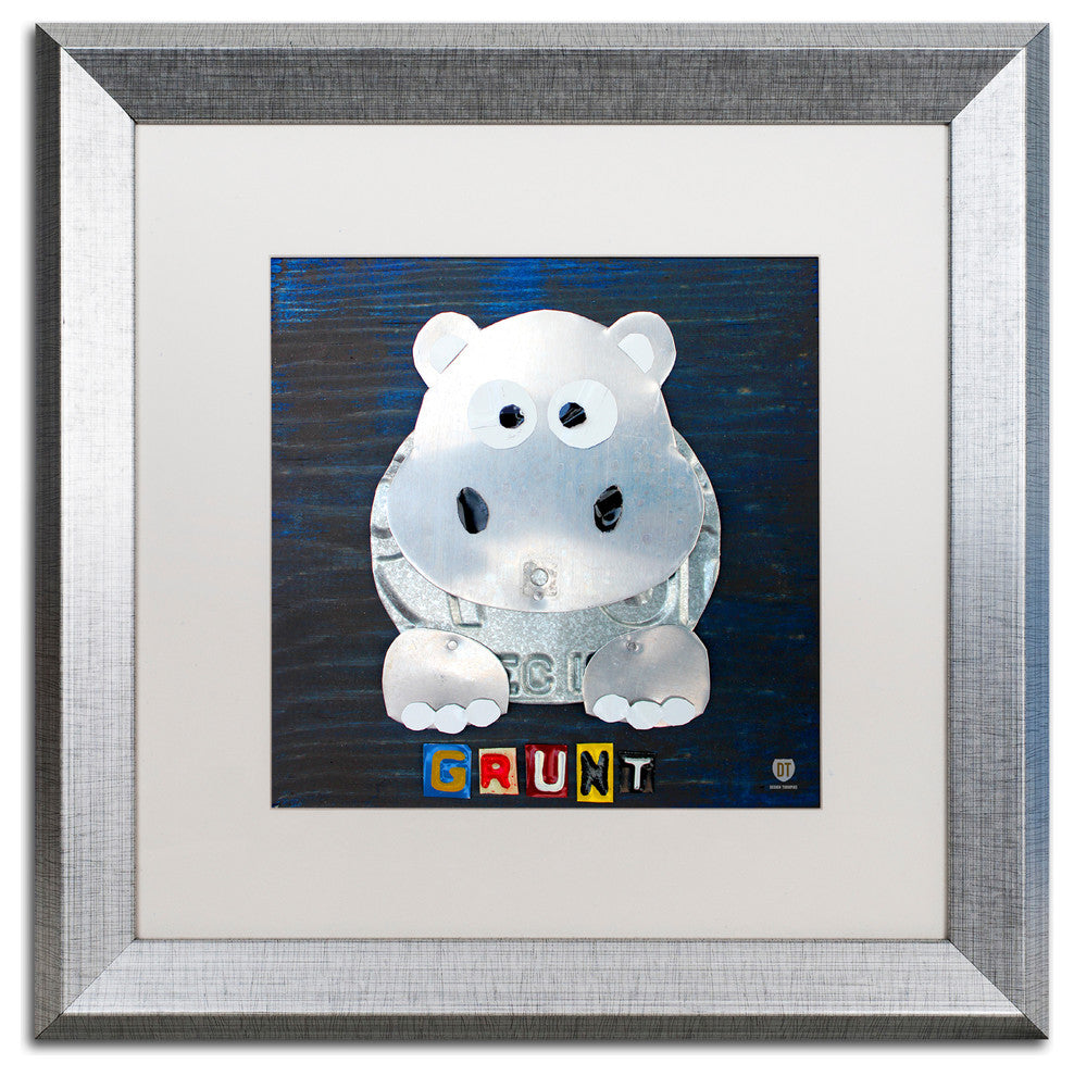 "Grunt The Hippo" Silver Framed Canvas Art by Design Turnpike