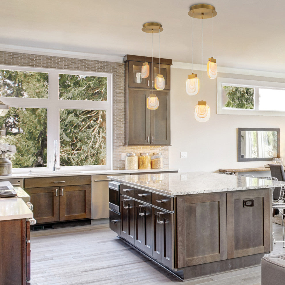 Contemporary Mini-Chandelier, Gold