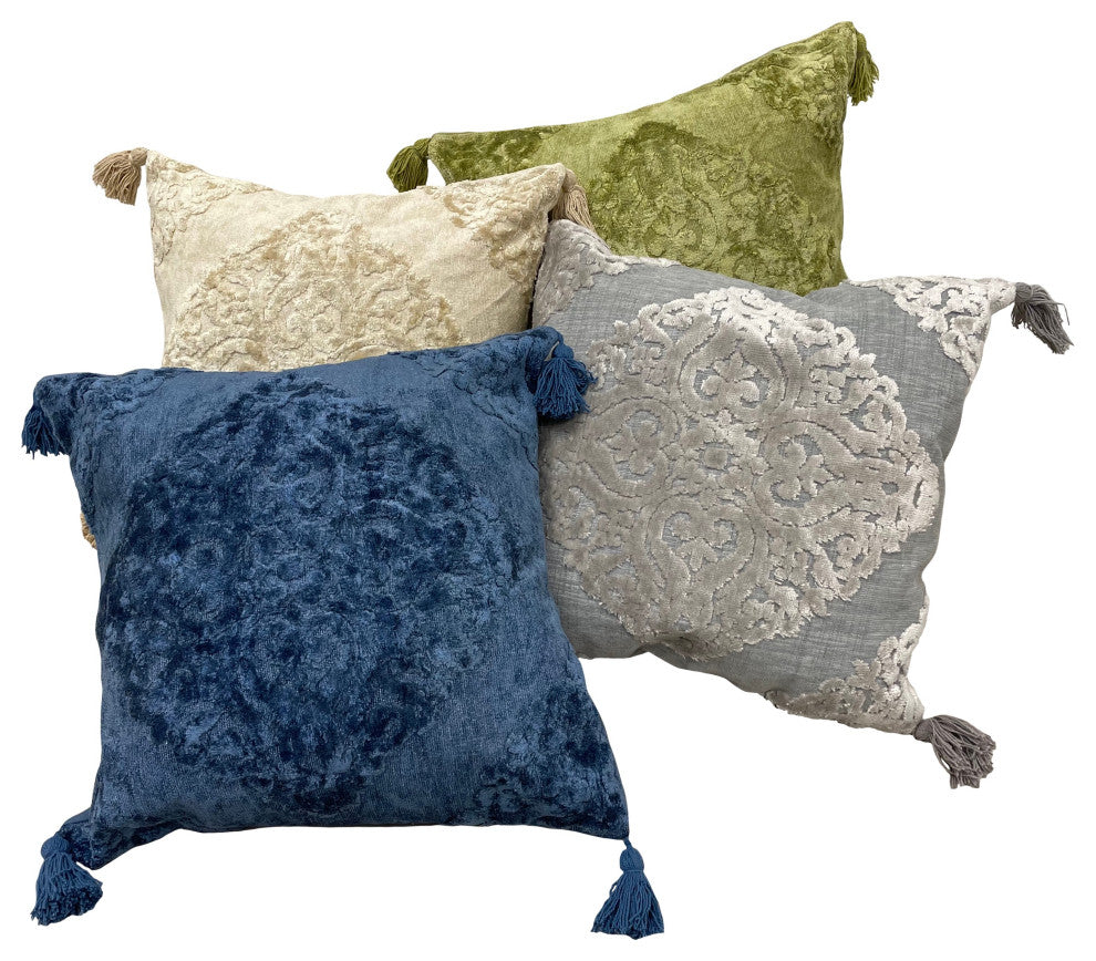 Deep Blue Traditional Textured Medallion Throw Pillow, Blue, 20"x20", Cover Only
