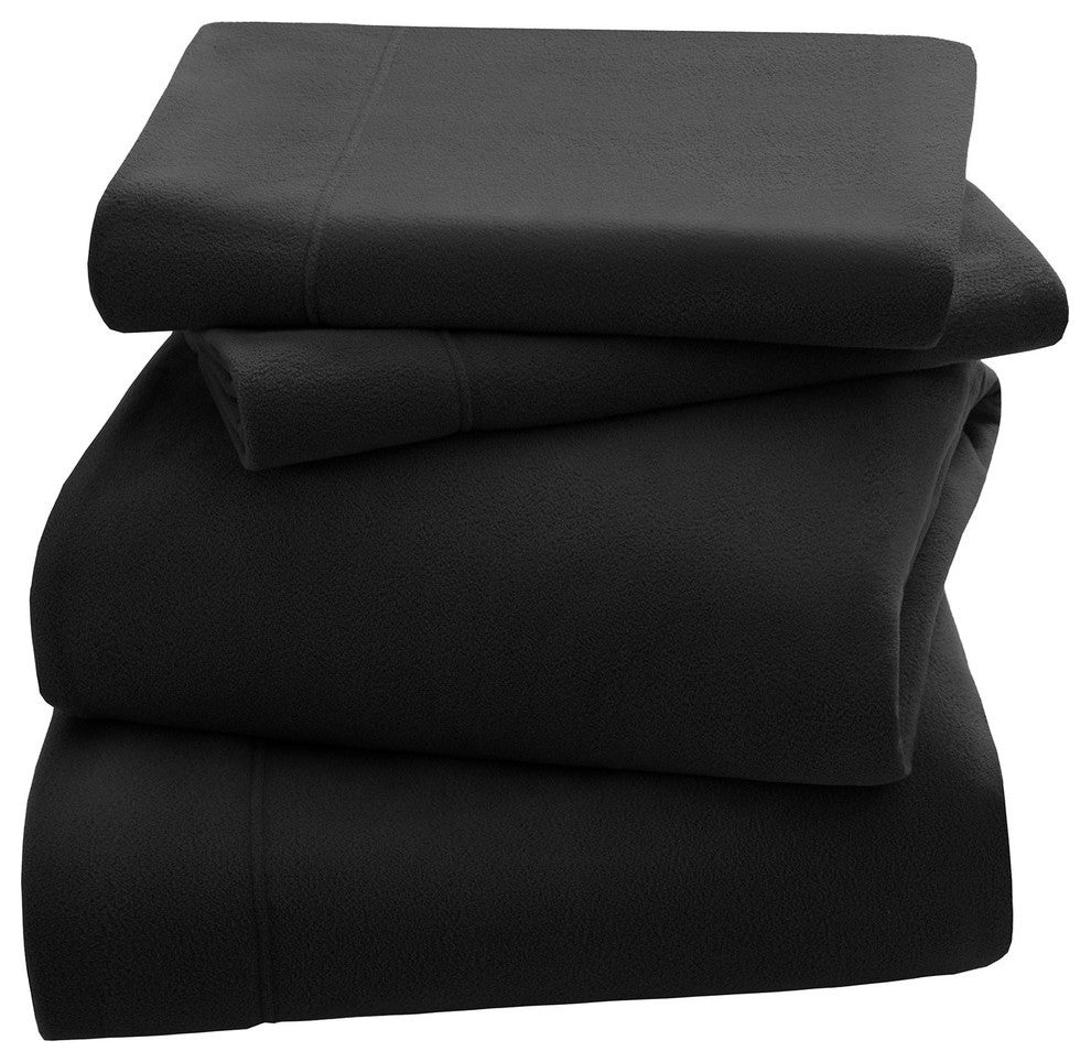 Peak Performance Knitted Micro Fleece Solid Sheet Set, Black, Queen