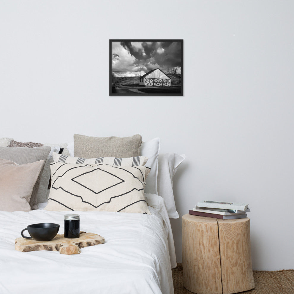 Aging Barn Morning Sun in Black and White Framed Photo Paper Wall Art Prints, Black, 18" X 24"