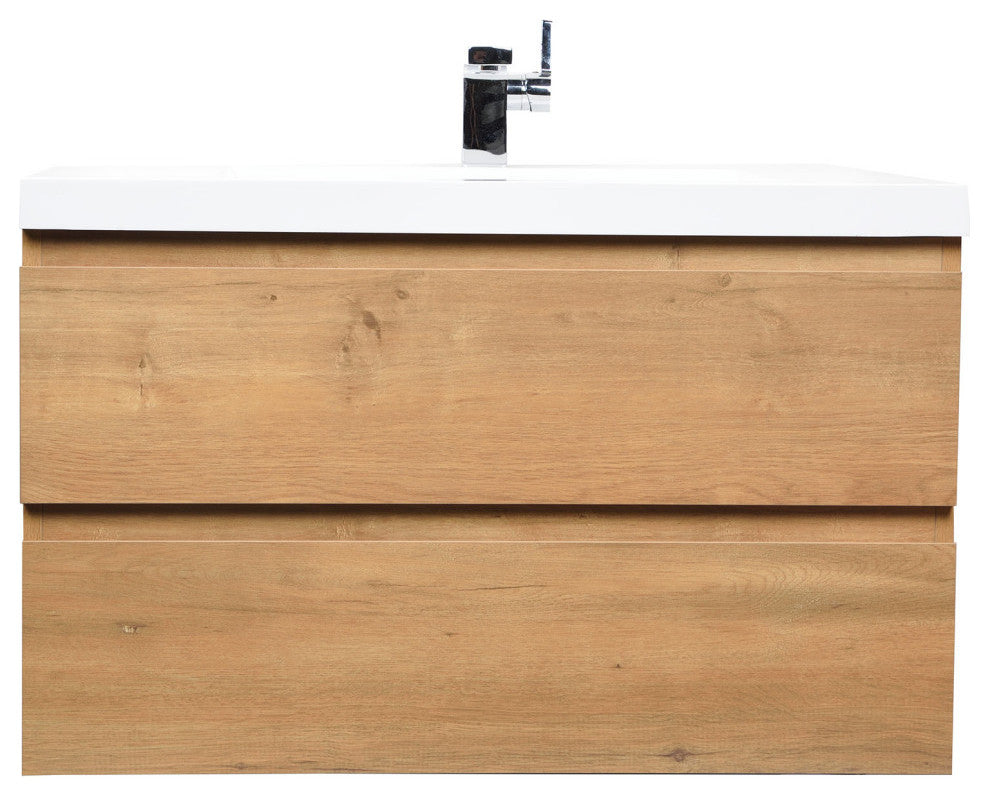 ConceptBaths 36" Angela Wall-Mount Bath Vanity, Natural Oak