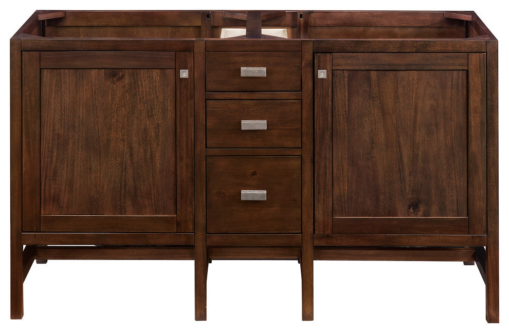 Addison 60" Double Vanity Cabinet, Mid Century Acacia, Eternal Jasmine Pearl, Three-Hole