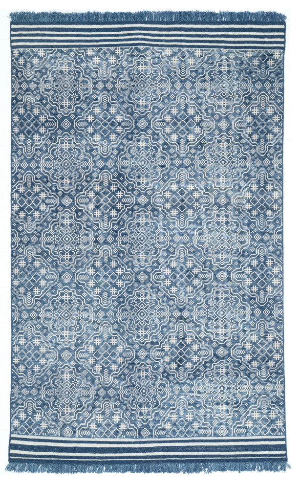 NuStory Saint James Hand Knotted Geometric Area Rug in Blue, 5'x8'