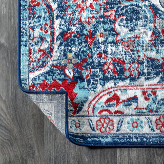 Modern Persian Vintage Medallion Red/Navy 2' x 8' Runner Rug