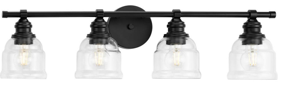 Ambrose Collection 29" 4-Light Matte Black Clear Glass Bath Vanity Light