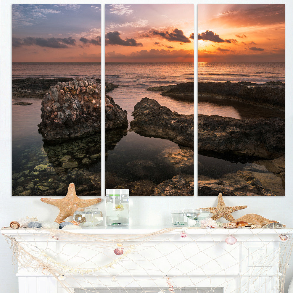 "Rough Coast With Ancient Ruins" Metal Wall Art, 3 Panels, 36"x28"