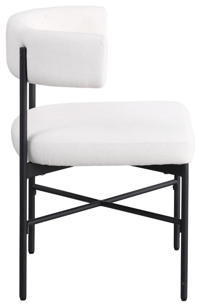 Rivage Durable Linen Textured Fabric Dining Chair, Set of 2, Cream, Matte Black Finish