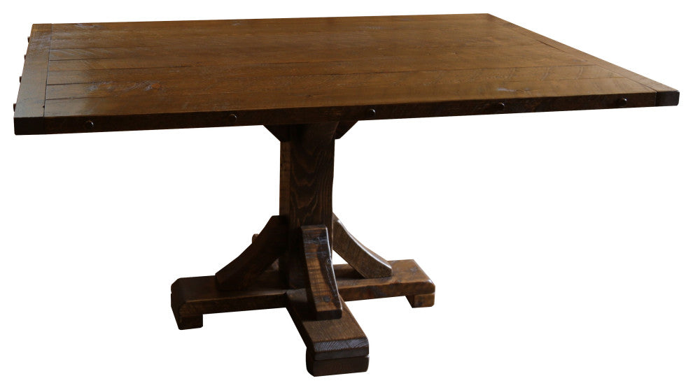 Barnwood Style Timber Peg Pedestal Dining Table, Early American, 42" X 42"
