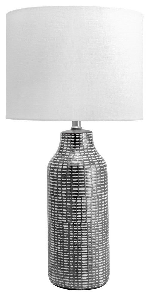 Nuloom Ceramic Linen Shade Black and White Finish On-Off Switch Table Lamp, 26"