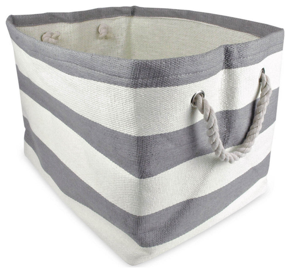 Paper Bin Stripe Gray Rectangle Medium 15"x10"x12"