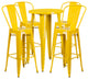 24" Round Yellow Metal Indoor-Outdoor Bar Table Set with 4 Cafe Stools