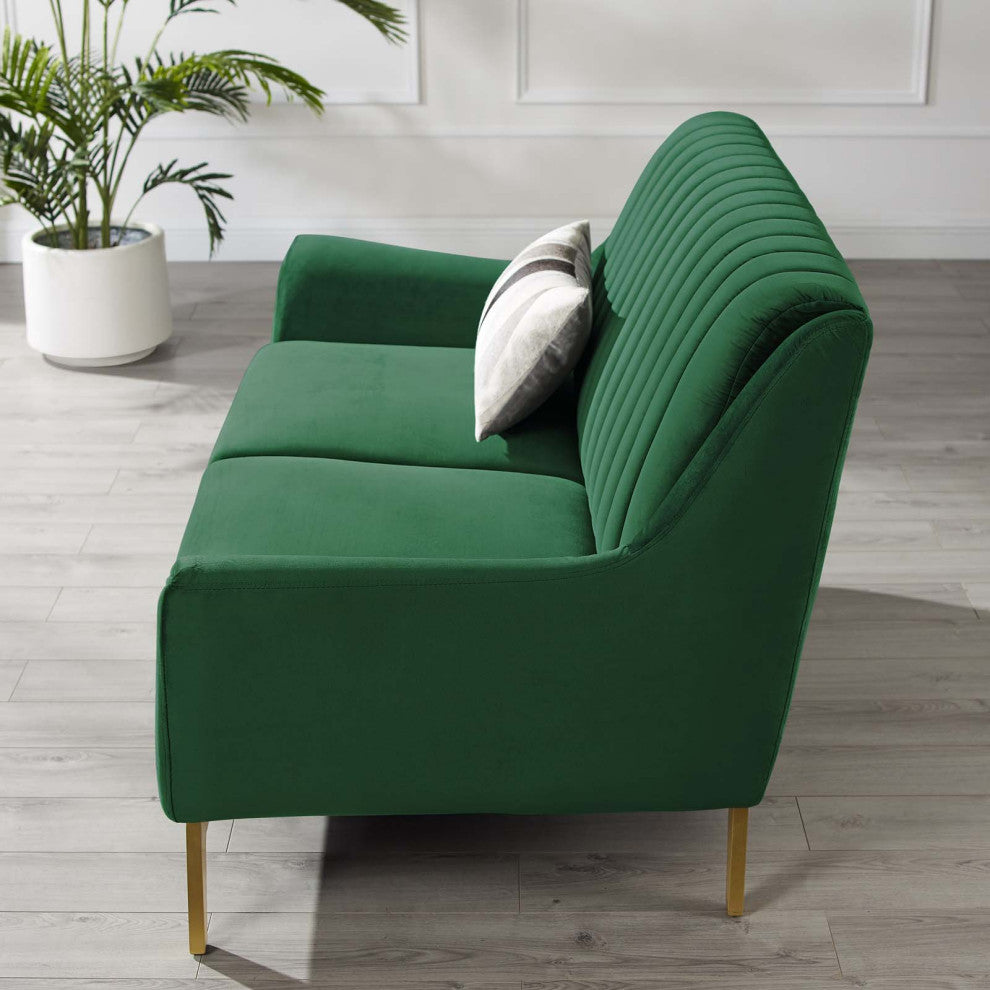 Tufted Loveseat Sofa, Velvet, Green, Modern, Living Lounge Hotel Hospitality