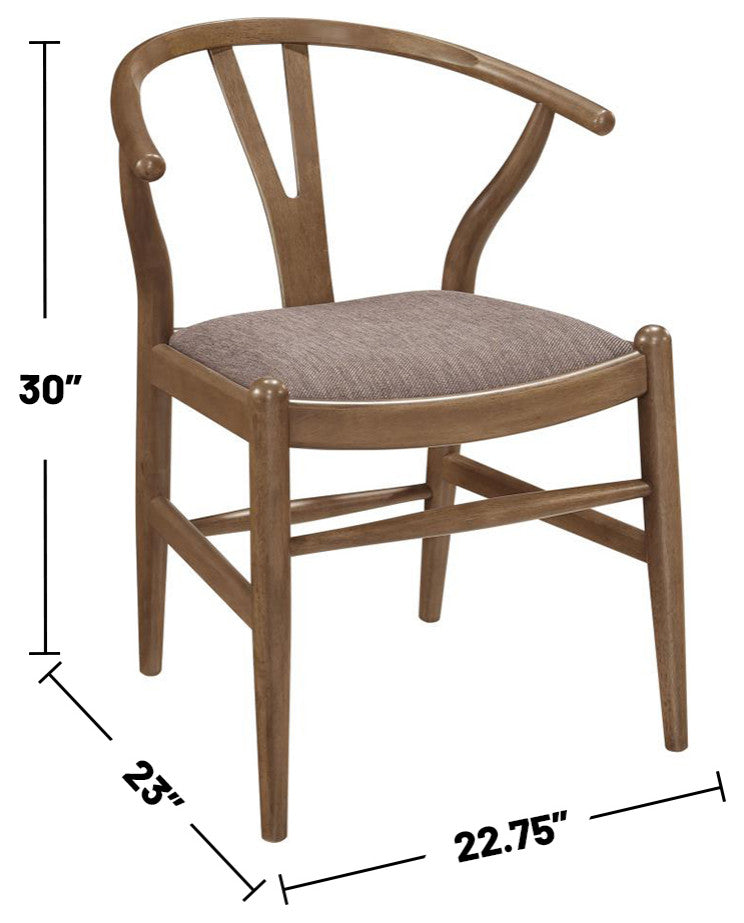 Set of 2 Upholstered Dining Side Chairs, Walnut and Brown