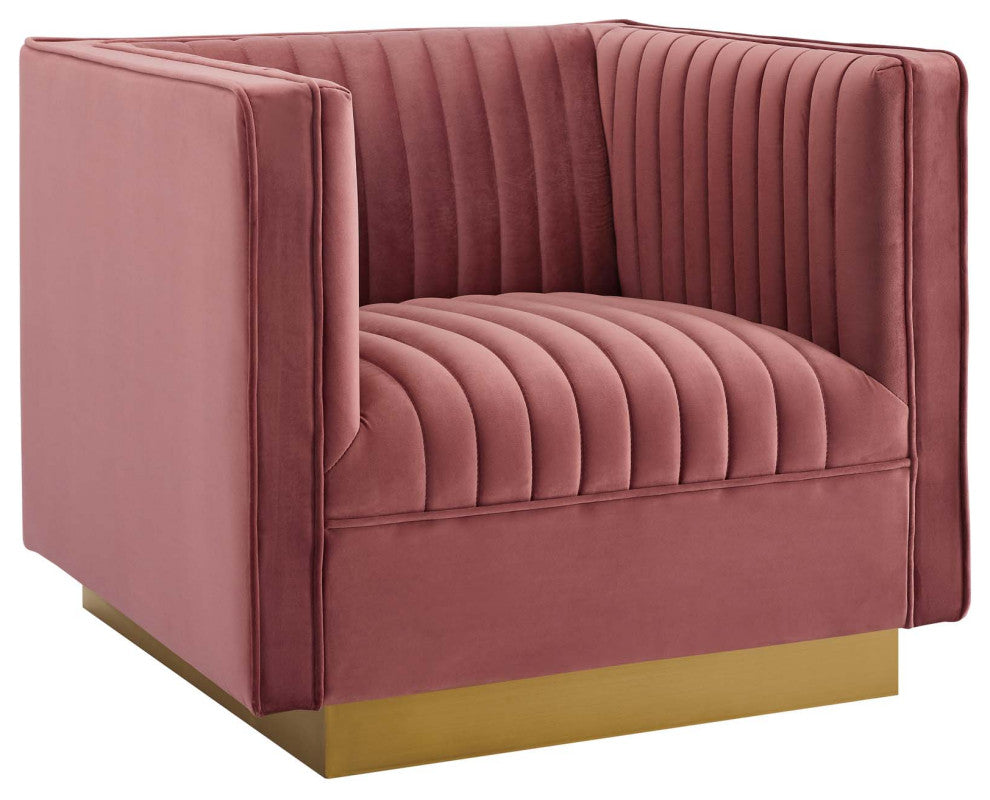 Sanguine Vertical Channel Tufted Accent Performance Velvet Armchair Dusty Rose