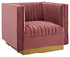 Sanguine Vertical Channel Tufted Accent Performance Velvet Armchair Dusty Rose
