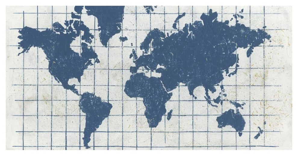 "Indigo Gild World Map I" Digital Paper Print by Kathrine Lovell, 74"x38"
