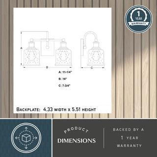 Northbrook 16" 2-Light Traditional Black Bathroom Vanity Fixture, Glass Shade, 2-Light