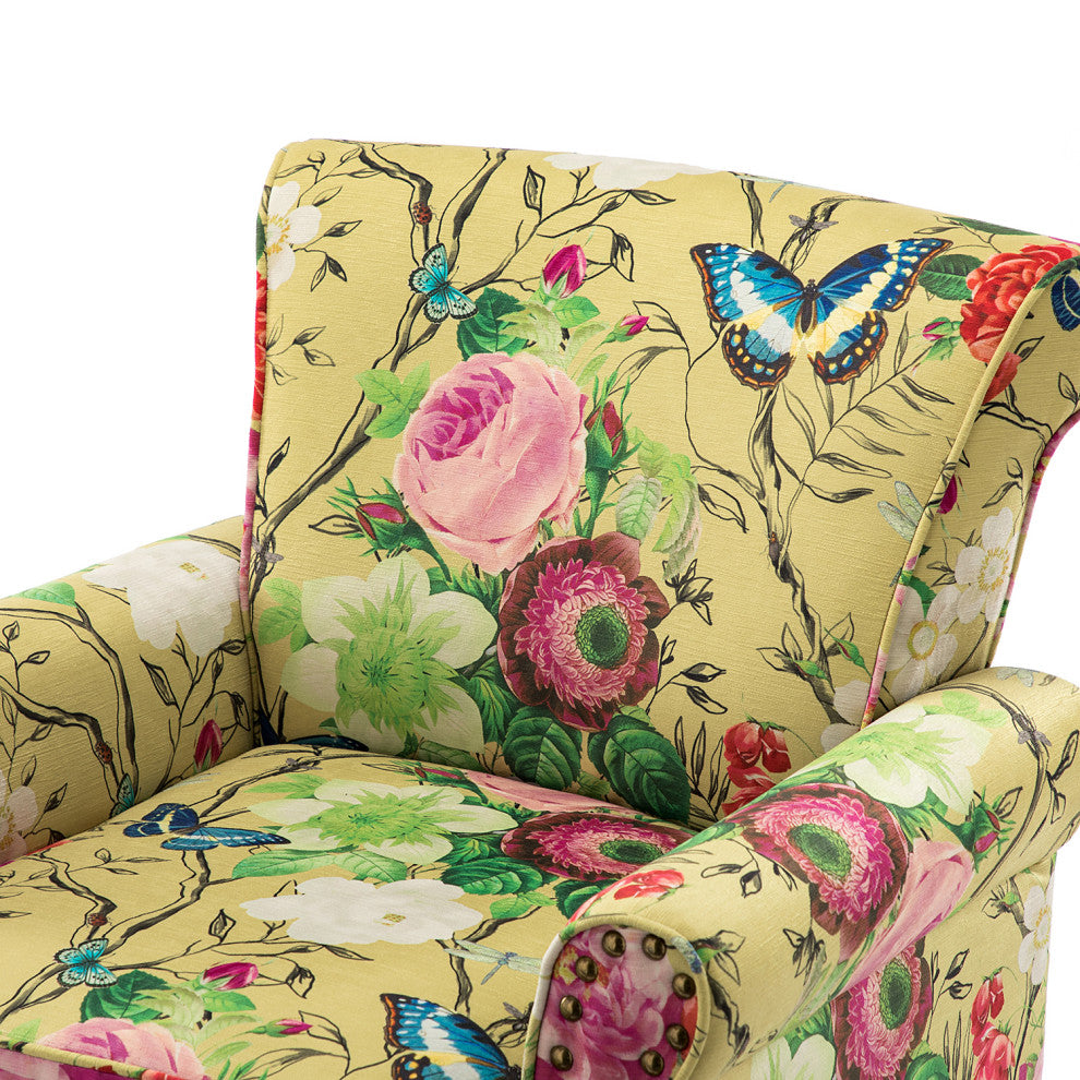 Wooden Upholstered Armchair Set of 2, Mustard