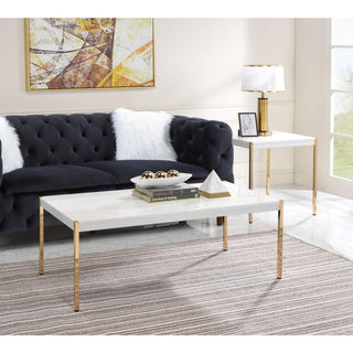 Coffee Table, White and Gold Metal