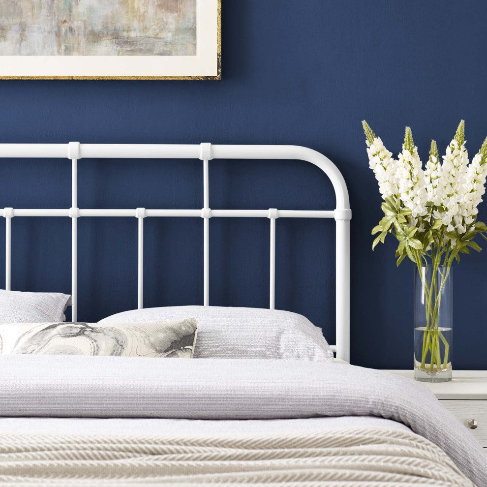 Headboard, King Size, Metal, White, Modern Farmhouse, Bedroom Master Suite