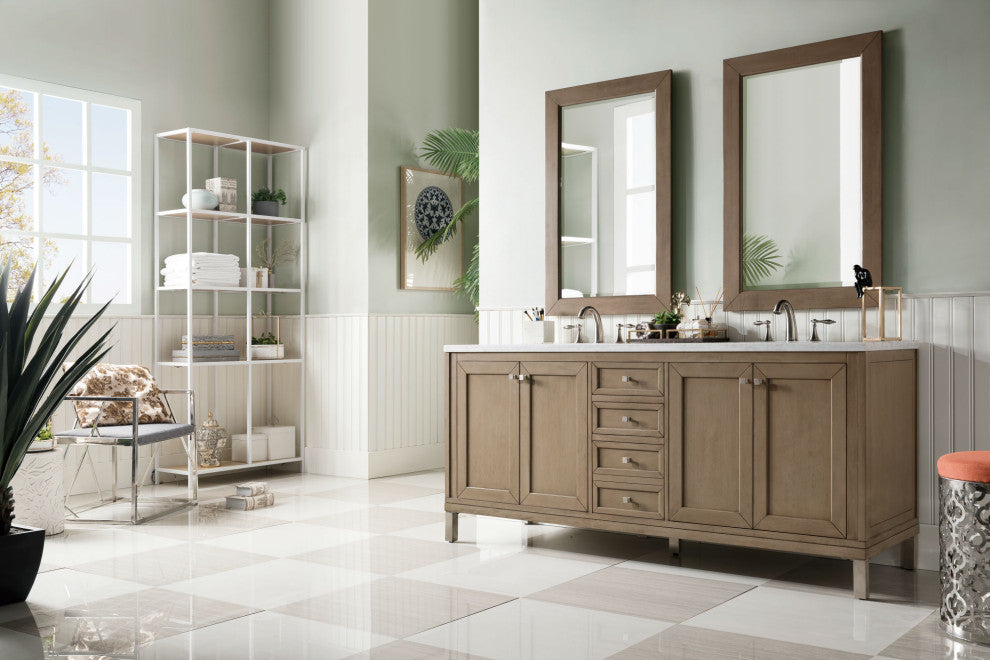James Martin 305-V72-WWW-3AF Chicago 72" Double Vanity w/ Solid Surface Top