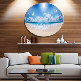 Beautiful Tropical Beach Panorama, Modern Seashore Round Wall Art, 23"