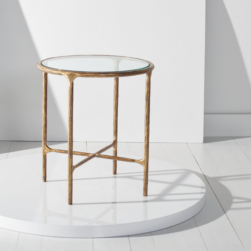 Safavieh Couture Jessa Forged Metal Round End Table, Brass