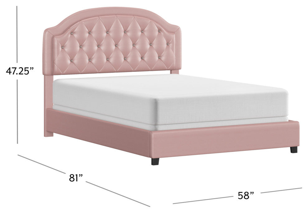 Karley Upholstered Bed, Pink Faux Leather, Full
