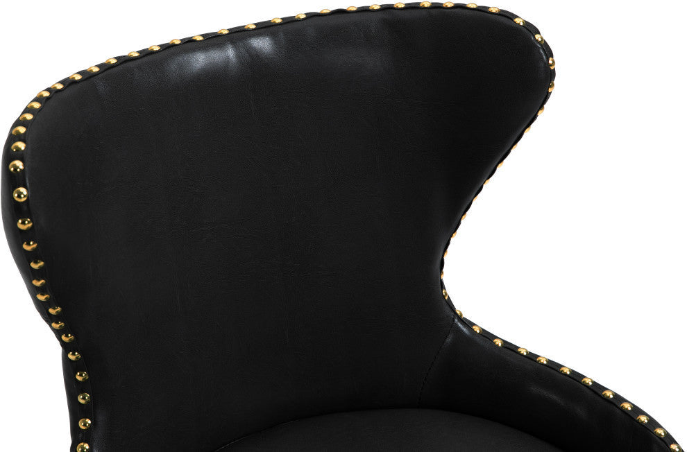 Hendrix Swivel and Adjustable Vegan Leather Office Chair, Black, Rich Gold Base