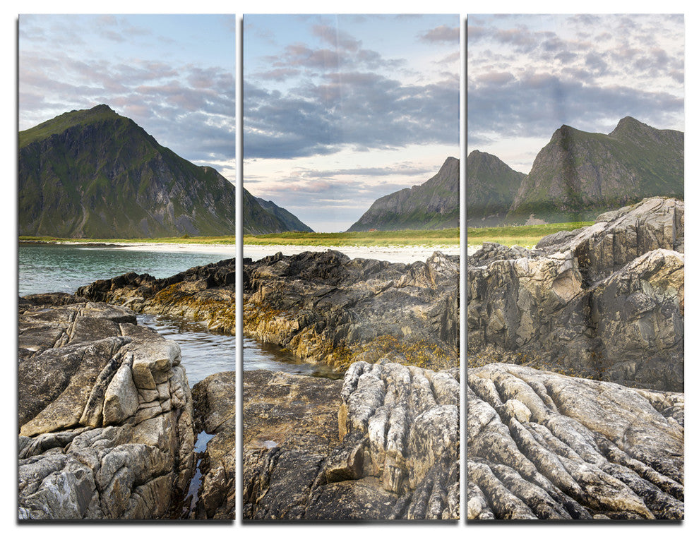 "Rocky Coastline on Lofoten" Photo Metal Wall Art, 3 Panels, 36"x28"