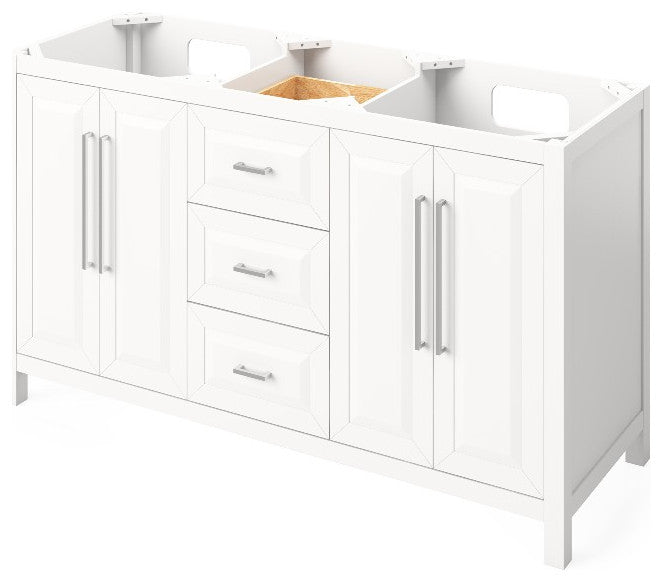 Cade Transitional 60" White Double Sink Vanity, Boulder Cultured Marble Vanity T