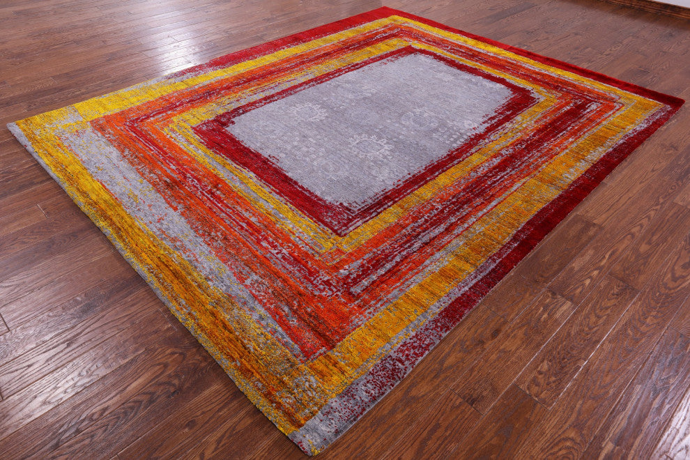 8' 1" X 10' 0" Contemporary Hand Knotted Wool & Silk Rug - Q13083