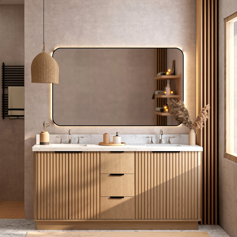 Kathryn Bathroom Vanity, Light Oak, 72", Double Sink, Freestanding