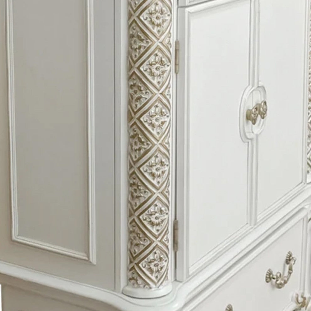 Benzara BM275698 55" Classic Tall Dresser Chest, 5 Drawers, Drop Handles, White