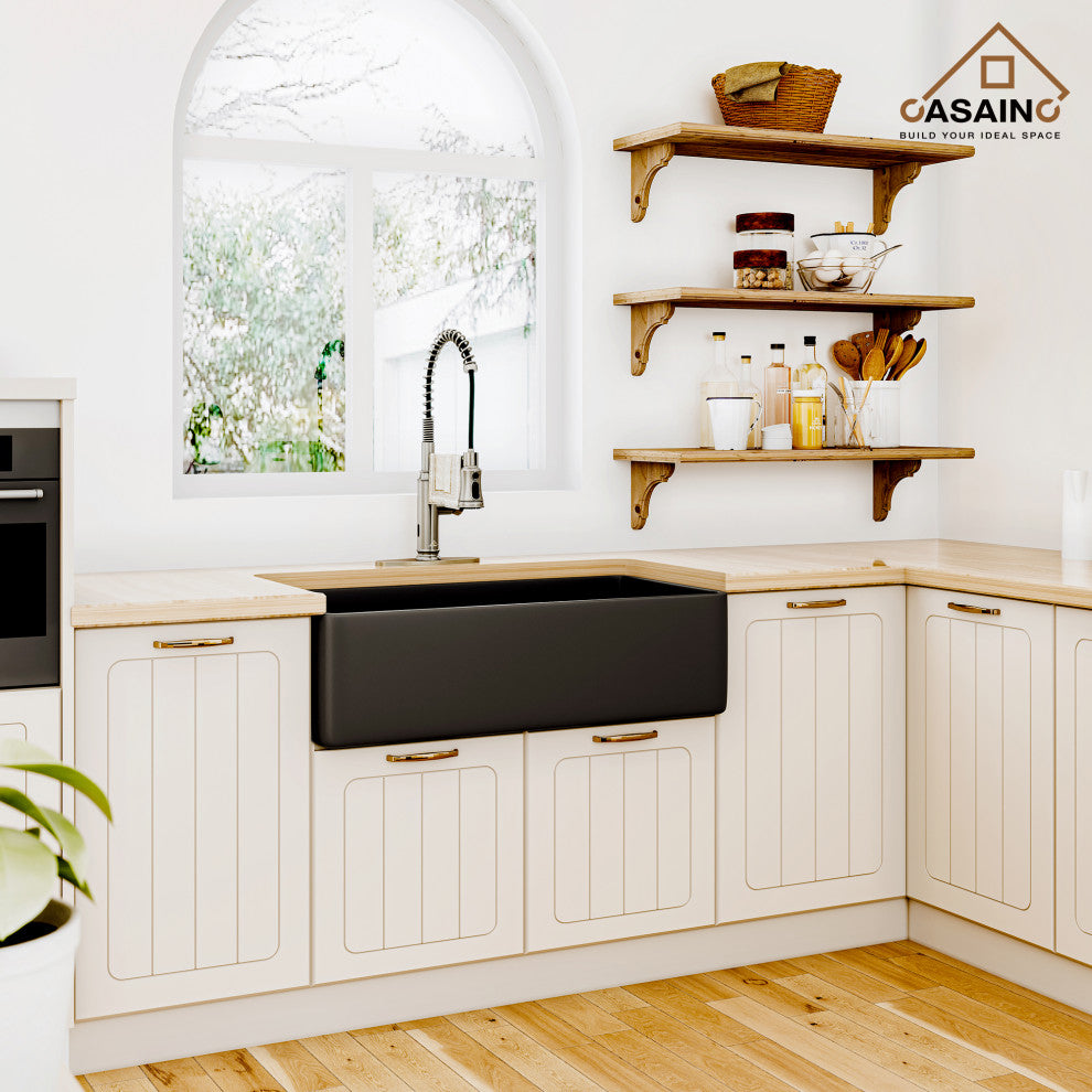 Fireclay 36inch Single Bowl Farmhouse Apron Kitchen Sink with Bottom Grid, 36