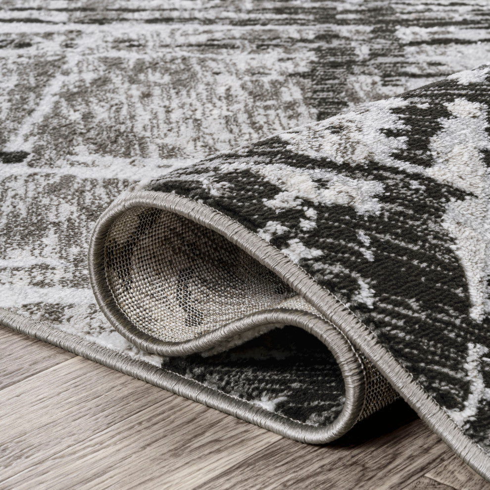 Slant Modern Abstract Black/Gray 2 ft. x 8 ft. Runner Rug