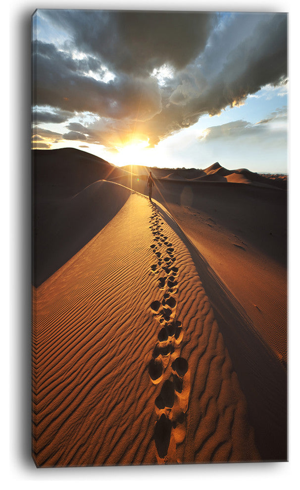 "Hiking Path in Desert At Sunset" Modern Landscape Wall Art Canvas, 20"x40"