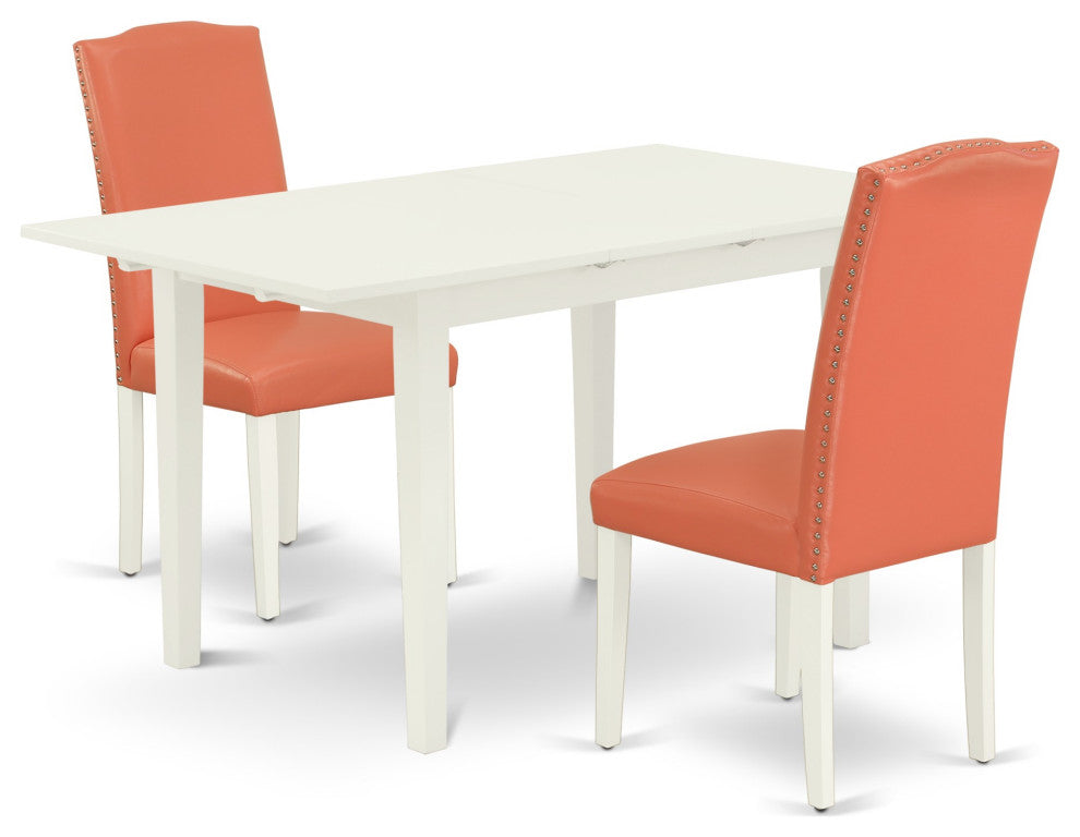 3-Pc Rectangle Dinette Set, Nail Head Chairs, Butterfly Leaf Table, Linen White