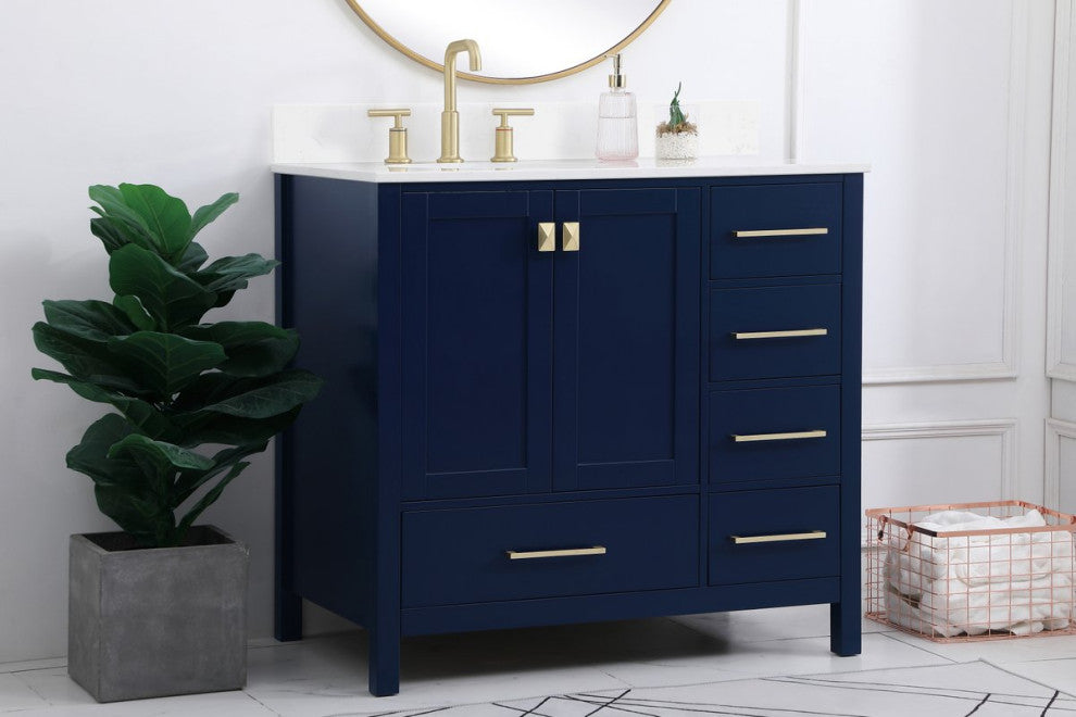 Iris 36" Single Bathroom Vanity, Blue With Backsplash
