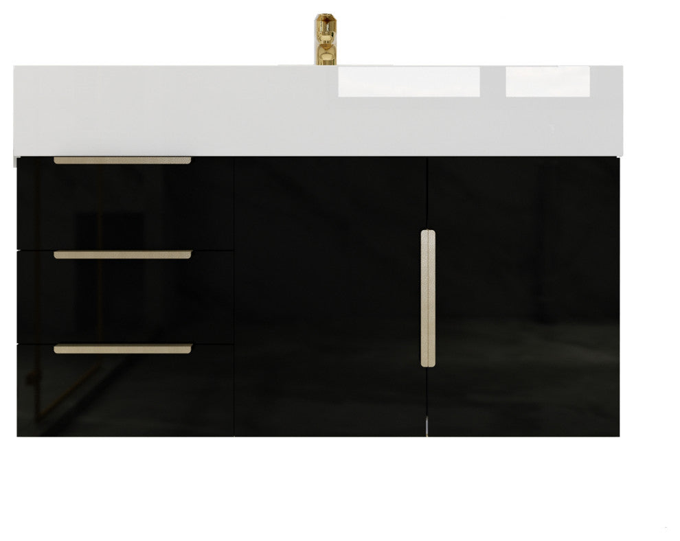 Madison 36" Wall Mounted Vanity With Reinforced Acrylic Sink, High Gloss Black