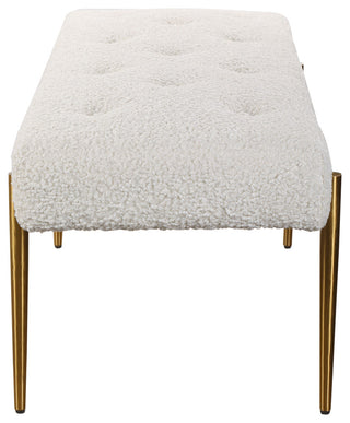 Glam Plush Faux Shearling Wool White Bench Ottoman Retro Long Gold