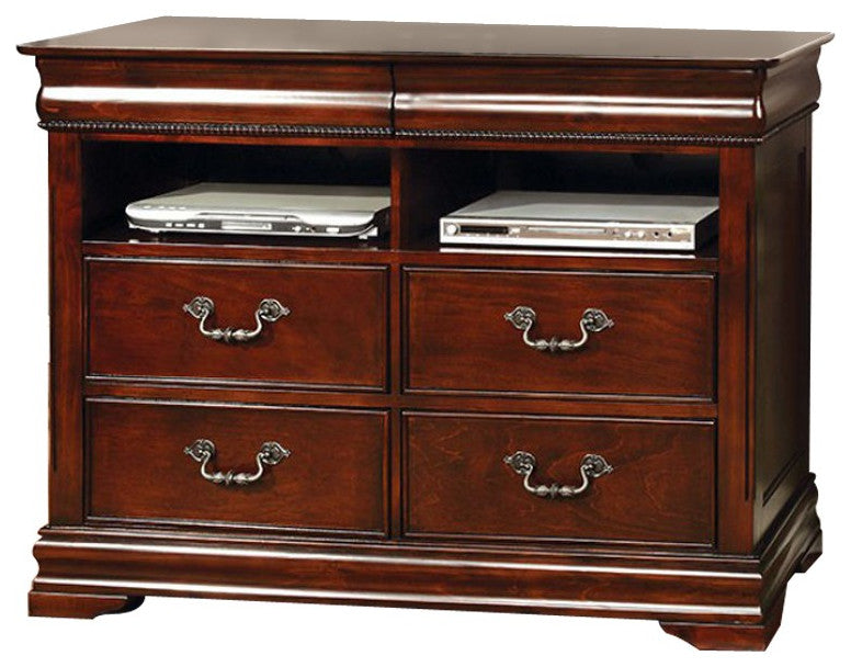 Benzara BM137490 Luxurious English Style Wooden Media Chest, Cherry Brown