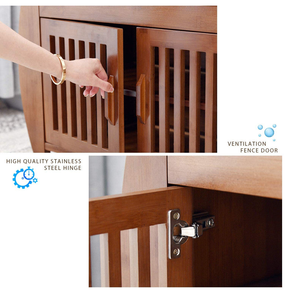 Elecwish Bamboo Shoe Bench Rack with Cushion, Side  Drawer